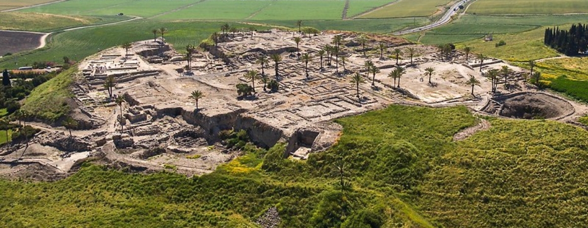 Megiddo, or Tel Megiddo, is the site of an ancient city in northern Israel's Jezreel valley. It is believed to be the place where the battle of Armageddon will be fought. The picture shows an aerial view of Tel Megiddo. Photo by Itamar Grinberg.